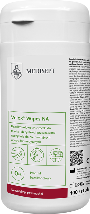VELOX WIPES NA BOX - CHUST. DEZ.POW.B/ALKOH.A'100 PUDEŁKO