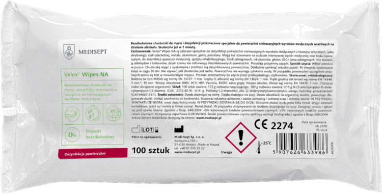 VELOX WIPES NA - CHUST.DEZ. POWIE.B/ALKOH.A'100 ZAPAS