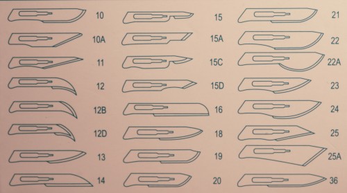 Ostrza chirurgiczne węglowe jednorazowego użytku typ 20 A'100